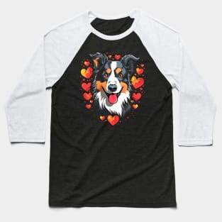 Border Collie Valentine Day Baseball T-Shirt